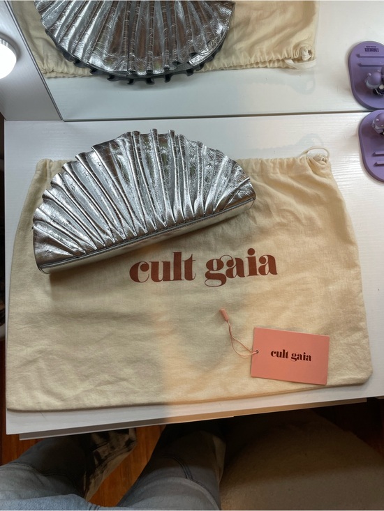 cult gaia Handbags - cult gaia Silver Metallic Pleated Shell Clutch